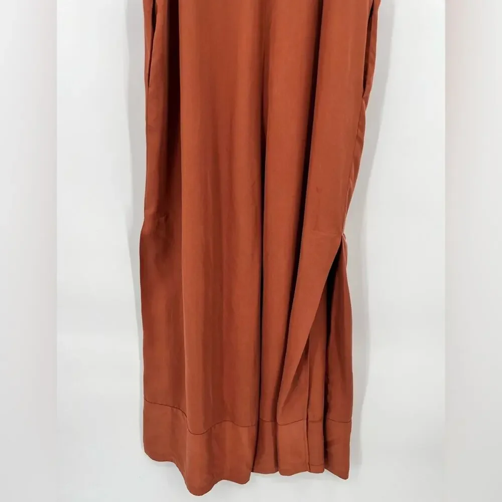 SANCIA The Label Thalita Jumpsuit Romper Shoulder Tie Front Leg SplitRust Medium - Picture 10 of 16